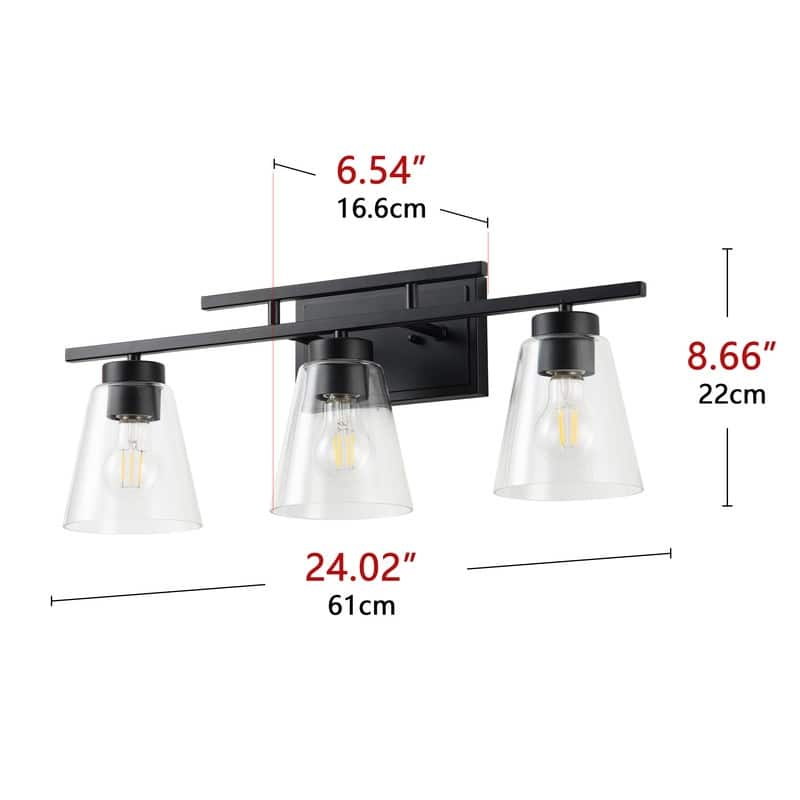 3-Light Modern Bathroom Vanity Light Fixture, Brushed Black Wall Sconce with Frosted Glass Shades