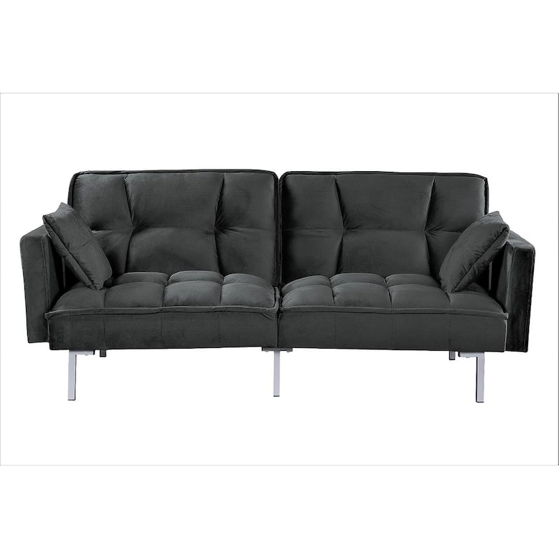 Regal Convertible Sleeper Sofa Bed Velvet Pull Out Couch with Mid-Century Style Tufted Design and Metal Legs - Black