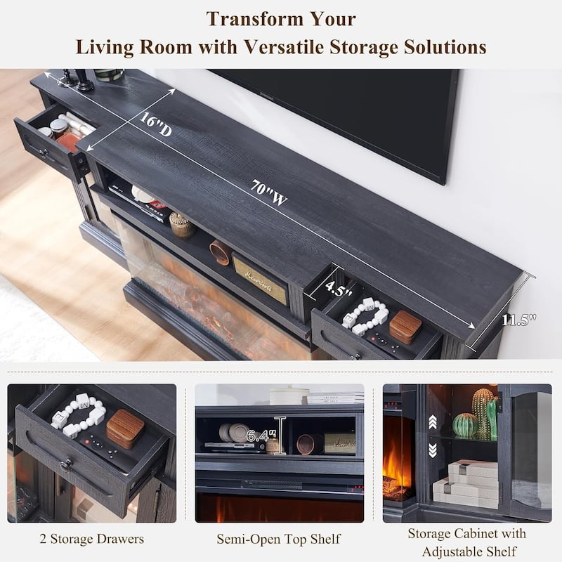 Farmhouse Electric Fireplace TV Stands up to 80", Entertainment Center