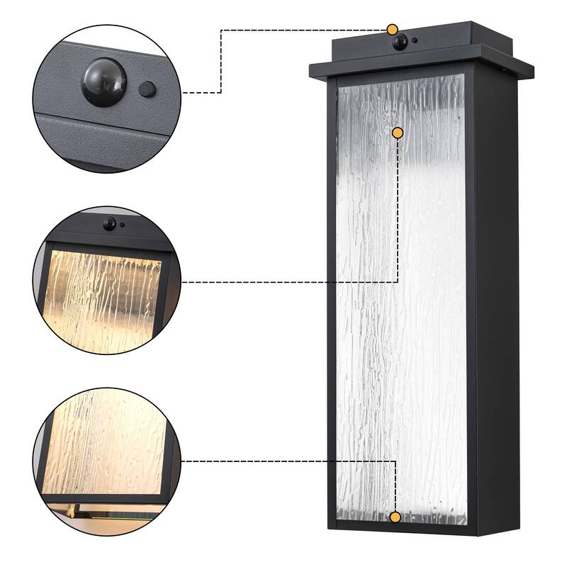 C Cattleya 2-Pack Integrated LED Motion Sensor Outdoor Wall Sconce Light with Ripple Glass