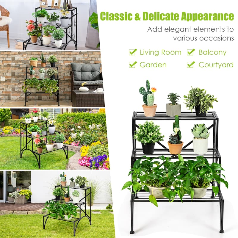 Costway Plant Rack 3-Tier Metal Plant Stand Garden Shelf Stair Style - 24''x 24.5'' x 27''