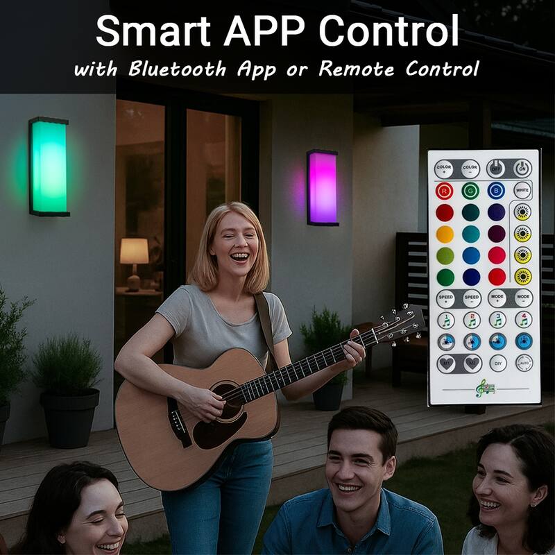 Smart RGB Outdoor Wall Light Modern Large Integrated LED Wall Sconce with Remote and App Control for Porch - W7''