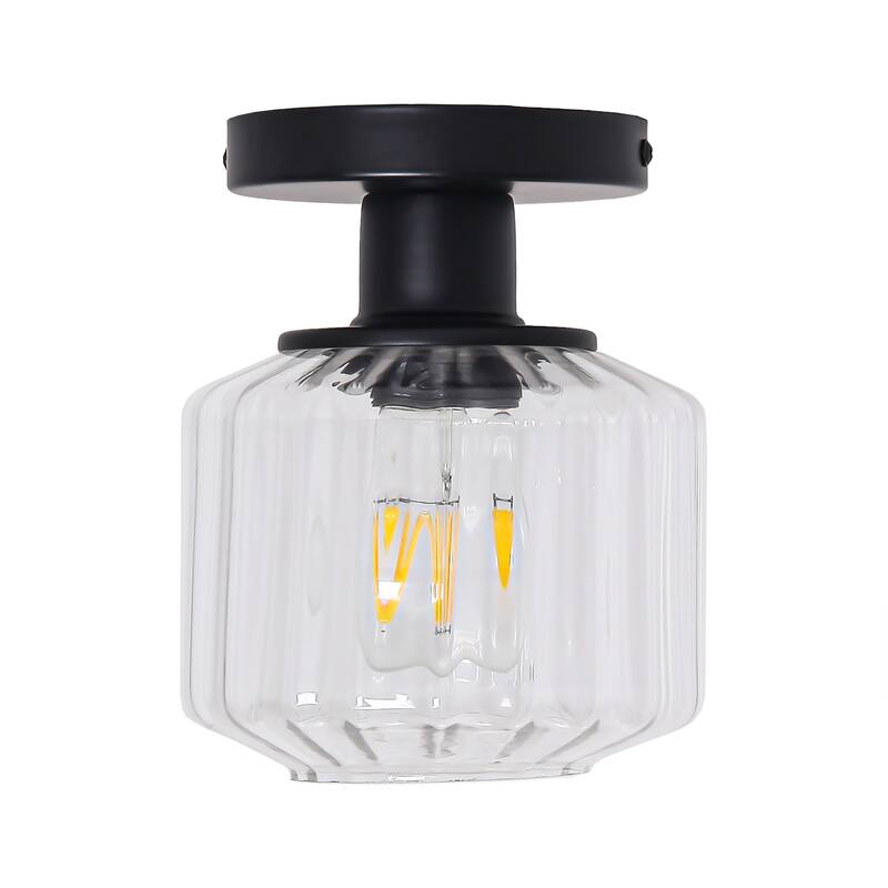 5.9" Wide Modern Black Glass Semi Flush Mount Ceiling Fixture - D 5.9" x H 7.5"