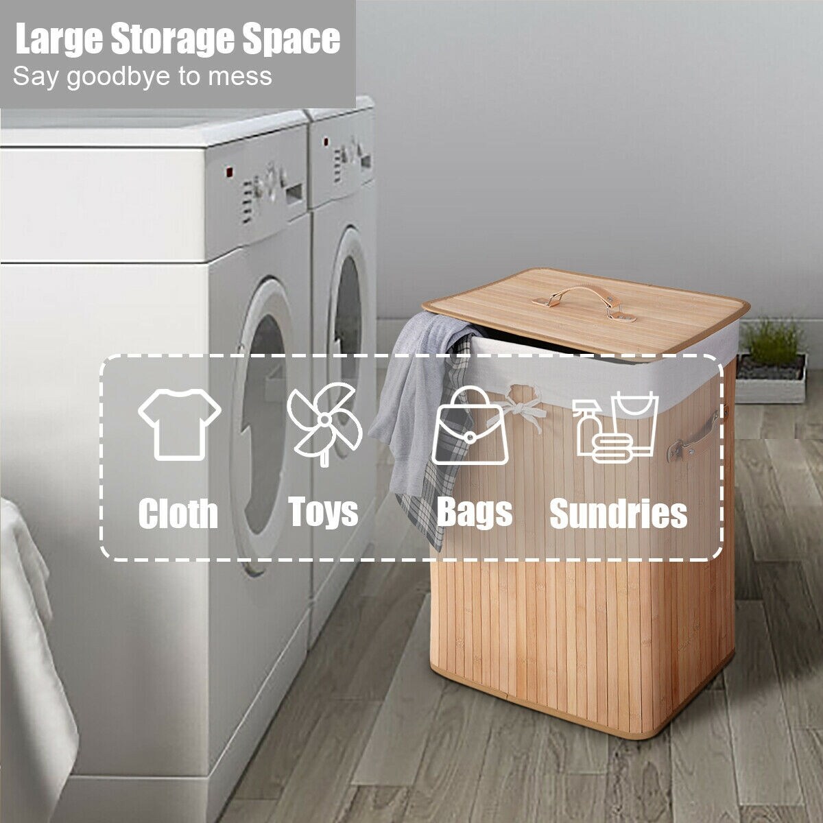 Shop Rectangle Bamboo Hamper Laundry Basket Washing Cloth Bin