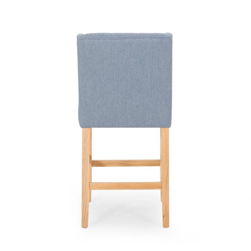 2-Piece Wood Frame Bar Stool Set Fabric Tufted Wingback 27 Inch Counter Stools Island Thick Upholstered Bar Stool
