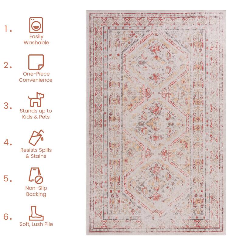 Washable 8x10 Area Rugs for Living Room Stain Resistant Carpet Vintage Rugs for Bedroom with Non Slip Backing Home Decor