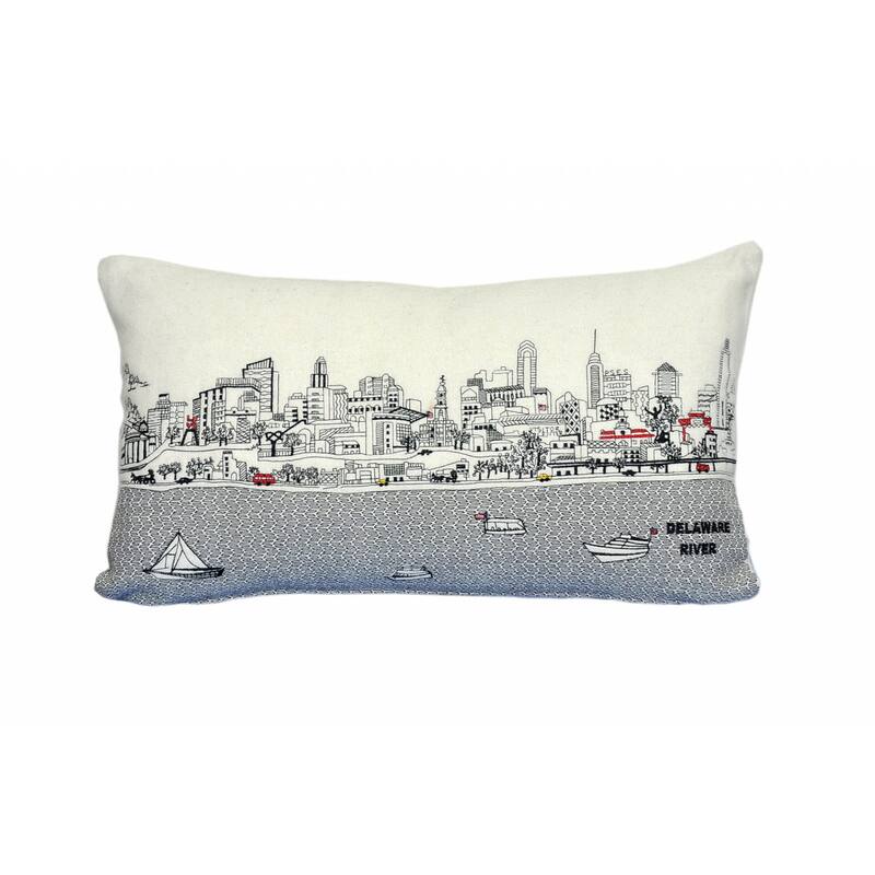 HomeRoots 25" White Philadelphia Daylight Skyline Lumbar Decorative Pillow