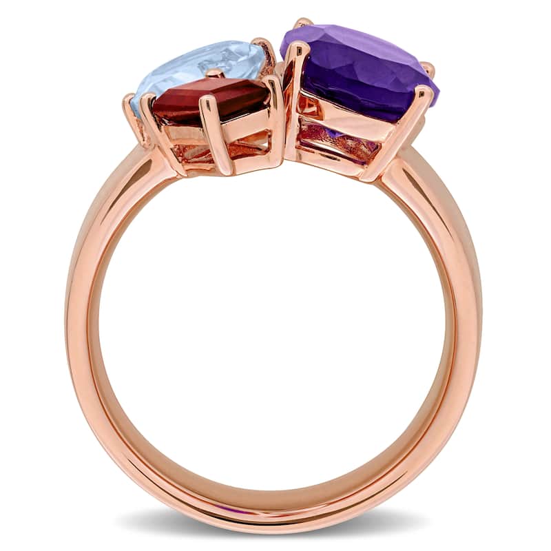 Miadora 4 3/4ct TGW African Amethyst Sky Blue Topaz Garnet 3-Stone Ring in Rose Plated Sterling Silver