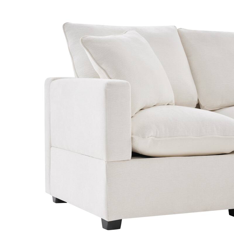 84" Modular Sofa Set with Ottoman & 2 Pillows, Free Combination 4 Seats L-Shape Chenille Sectional Sofa for Livingroom Apartment