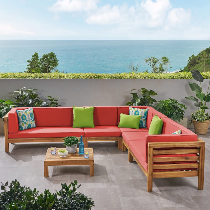 Oana Outdoor 7-seater Acacia Wood Sectional Sofa Set by Christopher Knight Home