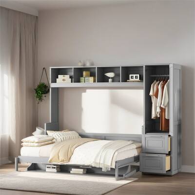 Queen Size Murphy Bed Wall Bed with Closet and Drawers