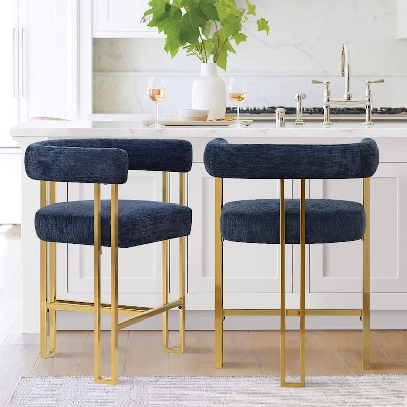 25" Seat Height Upholstered Chenille Gold Matel Counter Stool