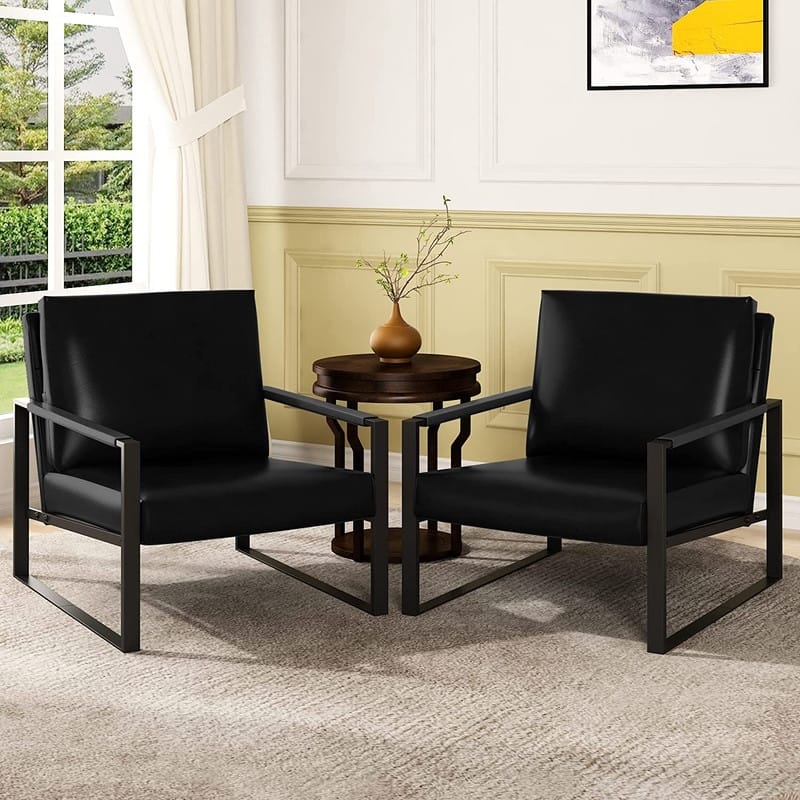 Eureka Modern Vintage Upholstered PU Leather Armchairs, Mid Century Accent Chairs with Steel Frame, Leisure Chairs (Set of 2)