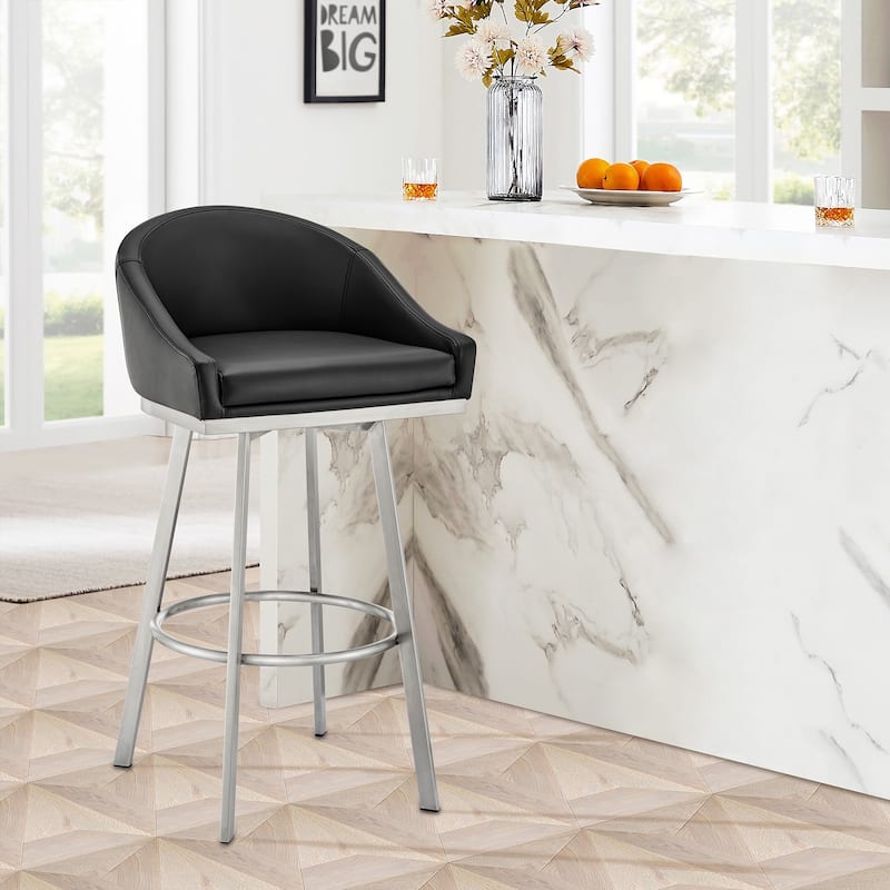 Eleanor Black or Brushed Stainless Steel Swivel Counter or Bar Stool