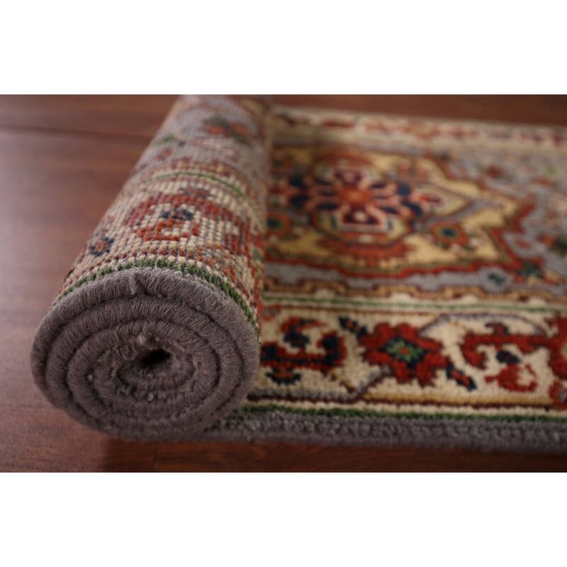 Geometric Gray Heriz Serapi Indian Runner Rug Hand-Knotted Wool Carpet - 2'6"x 9'10"