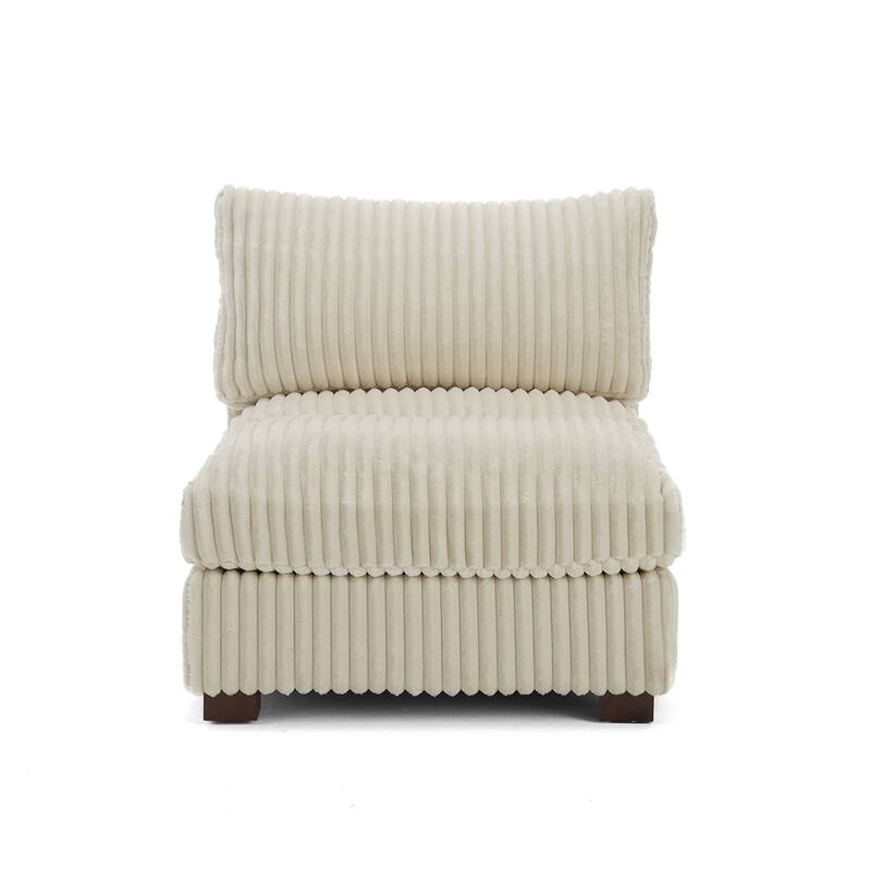 33" W Plush Corduroy Armless Chair Sectional Module with Pillows