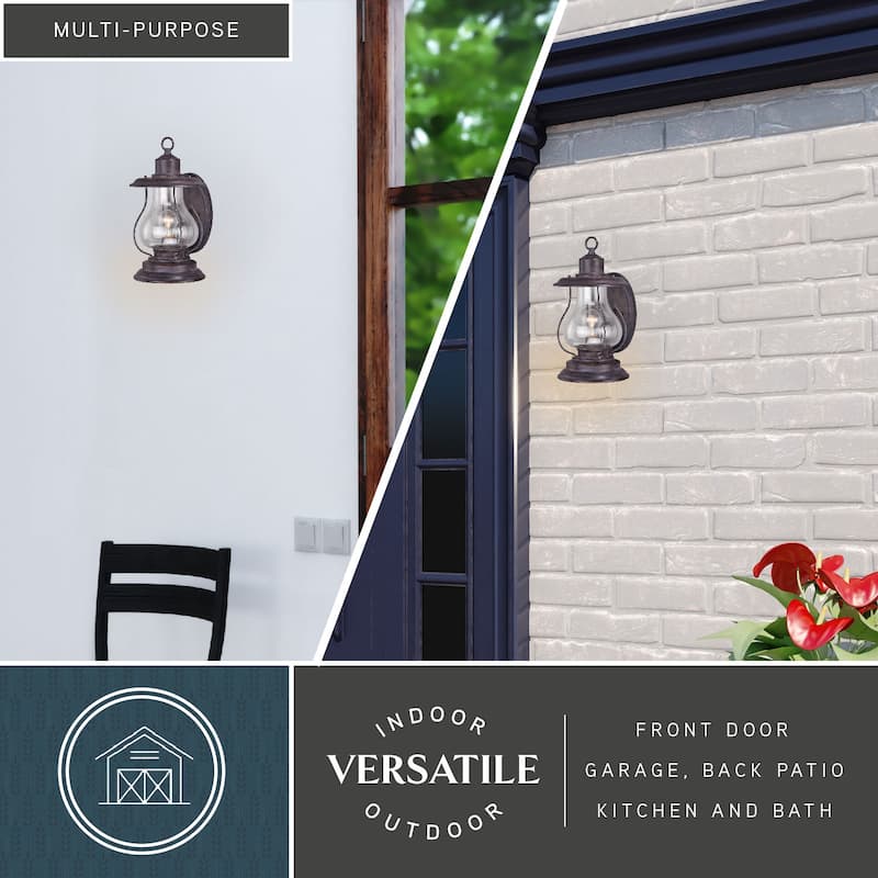 Dockside 1 Light Bronze Coastal Outdoor Wall Lantern Clear Glass - 8-in W x 14.75-in H x 10.25-in D