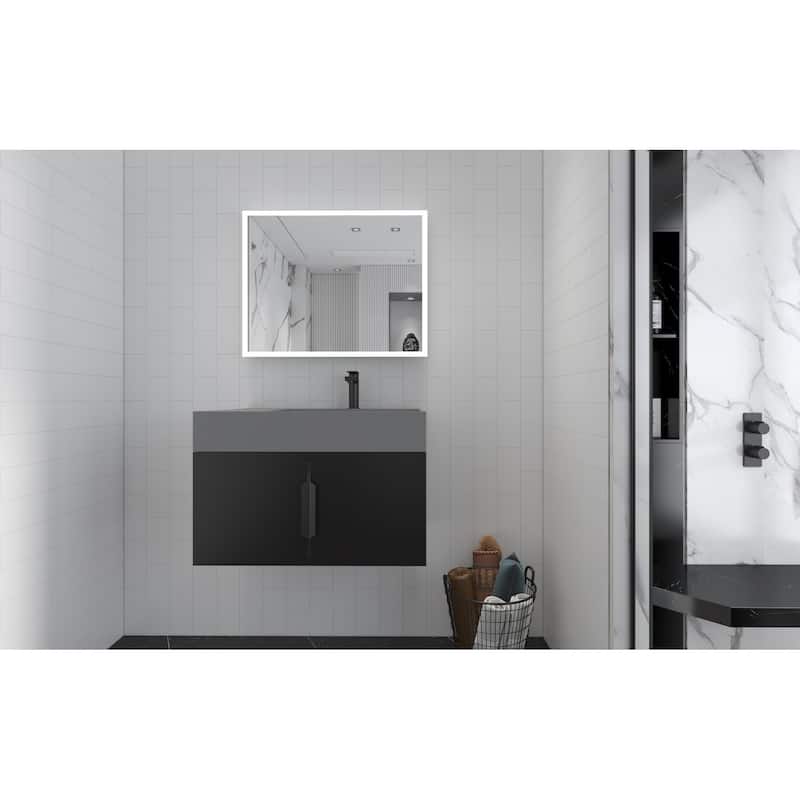 Amazon 30" Wall Mounted Bathroom Right Basin Vanity Set w/ Gray Top