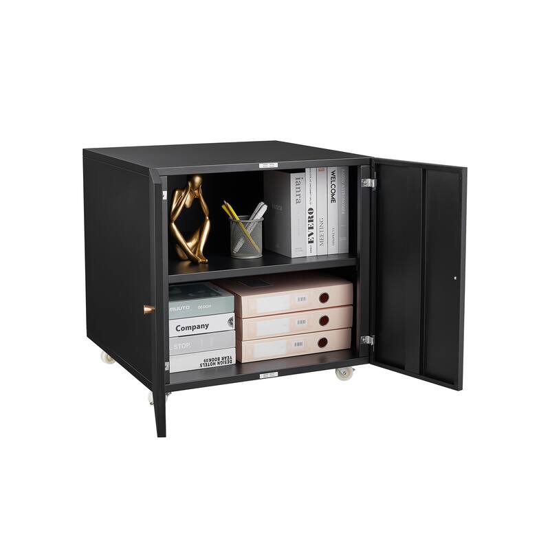 Metal Printer Stand with Storage Mobile Printer Tables for Small Spaces with Door Adjustable Shelf File Cabinet on Wheels