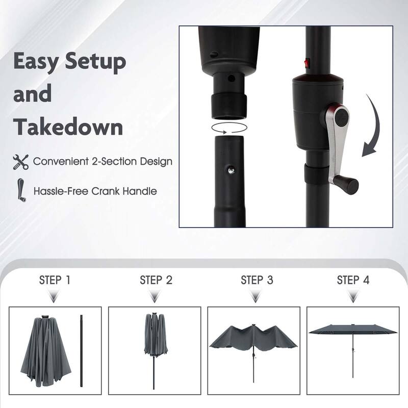 Costway 13 FT Large Patio Umbrella with LED Solar Lights Crank Handle