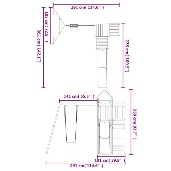 dimension image slide 2 of 3, vidaXL Swing Set Outdoor Backyard Wooden Playground Equipment for Kids Age 3-8