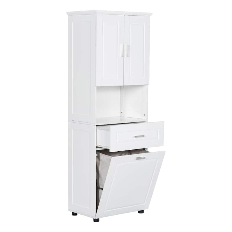 Roomfitters Tall Bathroom Cabinet with Tilt-Out Laundry Basket and Upper Storage Compartment Large Organizer