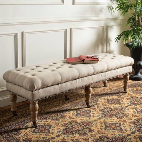 SAFAVIEH En Vogue Barney Taupe Oak Bench - 63" x 20.9" x 18.3"
