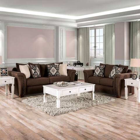 Furniture of America Benadir Transitional Upholstered 2-Piece Sofa Set