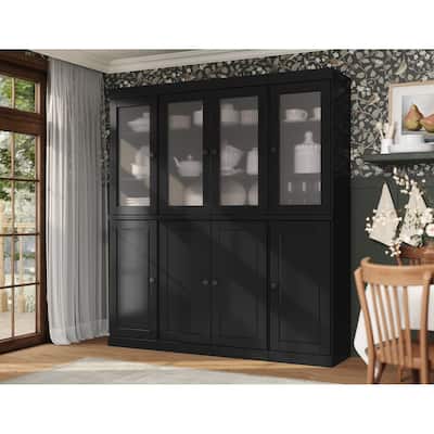 100% Solid Wood 65" Pantry China Cabinet with Solid, Frosted Glass Doors and Adjustable Shelves