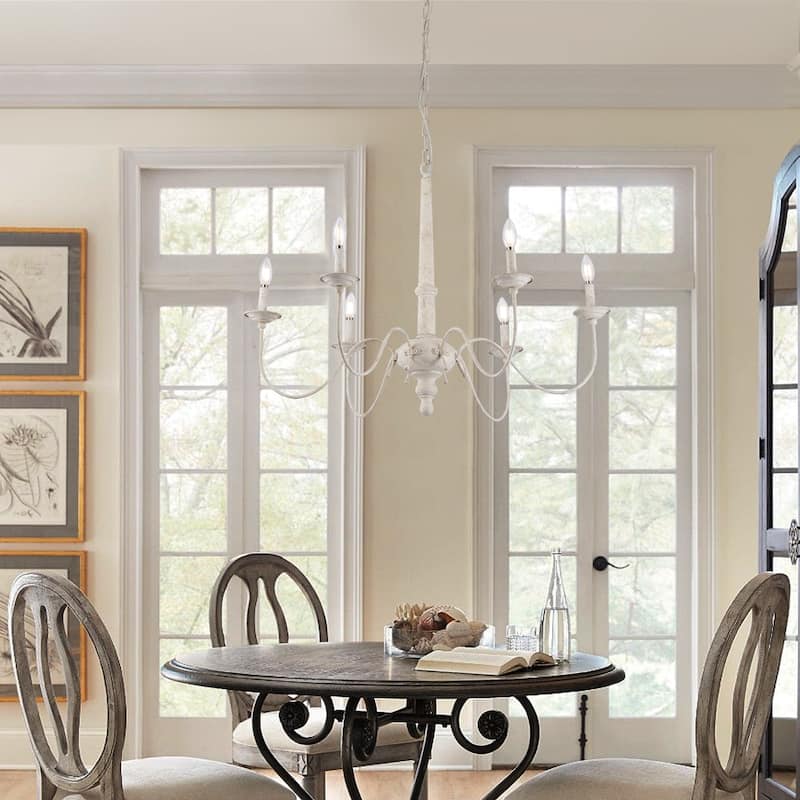35" Wide Country White Farmhouse Chandeliers, Antique Farmhouse Design - Aged White