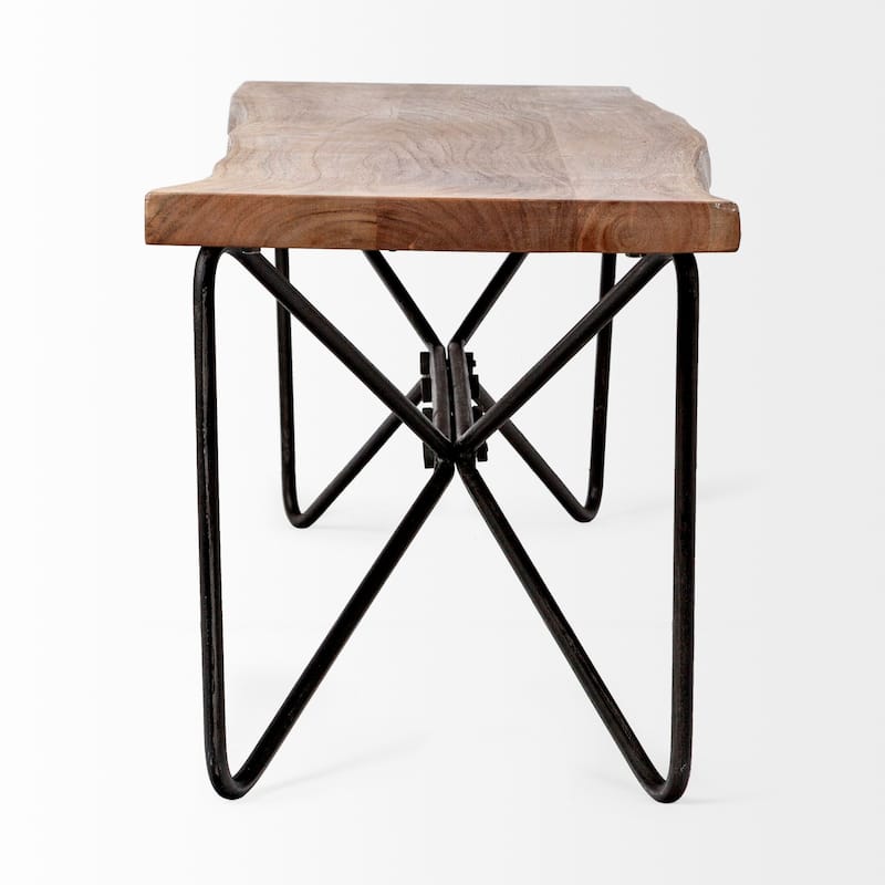 Papillion III Natural Solid Wood and Iron Dining Bench
