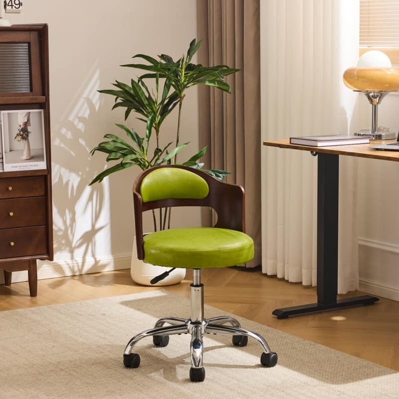 Ring-Shaped Wooden Back Office Chair With Foot Spikes And Wheels