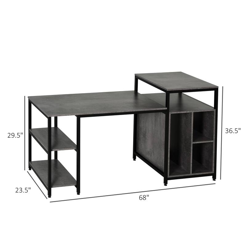 HOMCOM 68 Inch Office Table Computer Desk Workstation Bookshelf with CPU Stand, Spacious Storage Shelves & Chic