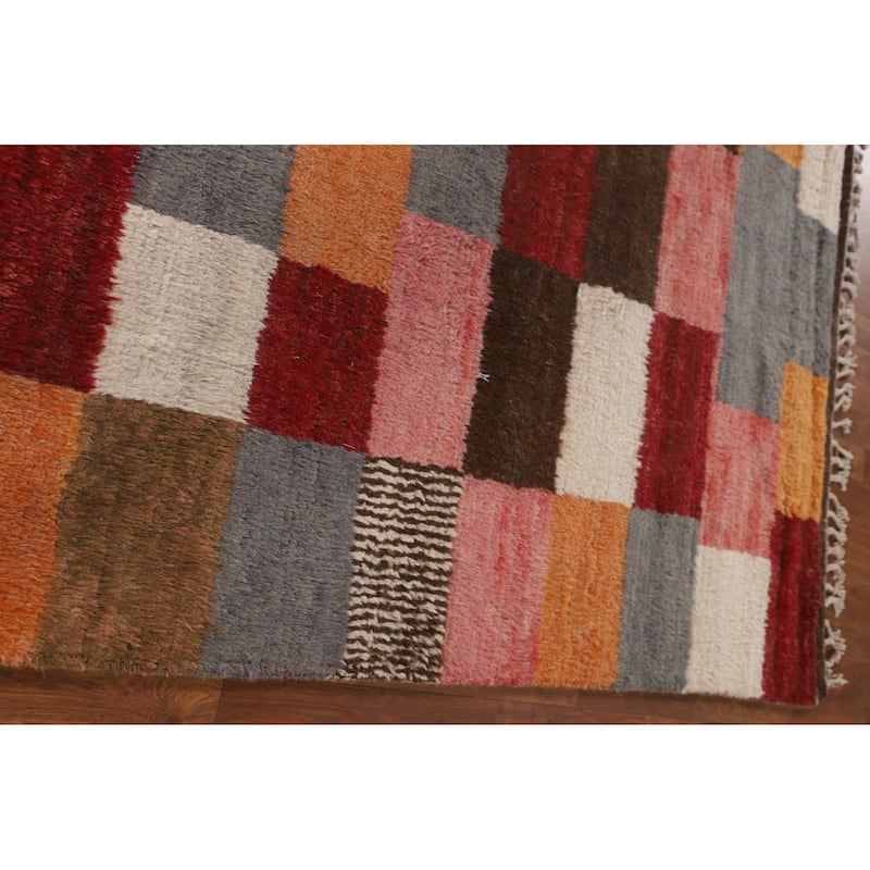 Checkered Moroccan Oriental Area Rug Handmade Geometric Wool Carpet - 5'10" x 9'7"