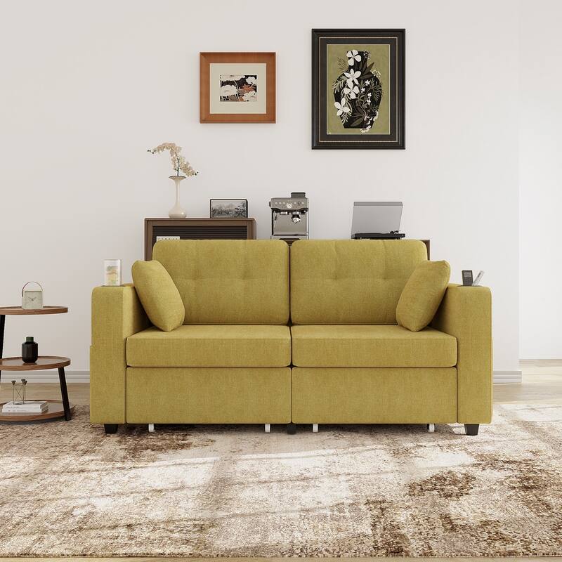 67.76" Chenille 3-Seater Sofa with USB Ports and Storage