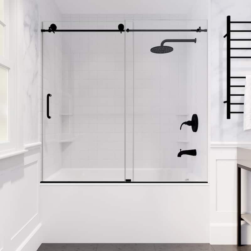 ANZZI Don Matte Black 60 in. x 62 in. Frameless Sliding Tub Door - Black