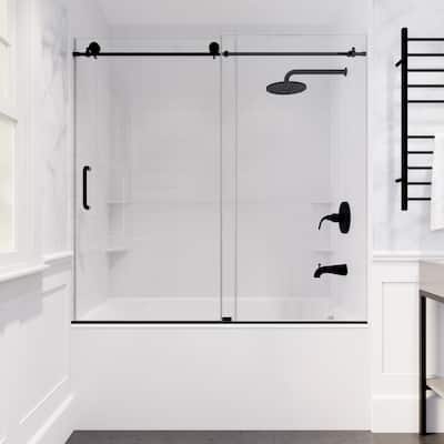 ANZZI Don Matte Black 60 in. x 62 in. Frameless Sliding Tub Door