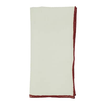 Stonewashed Linen Napkins With Stitched Border Design (Set of 4)