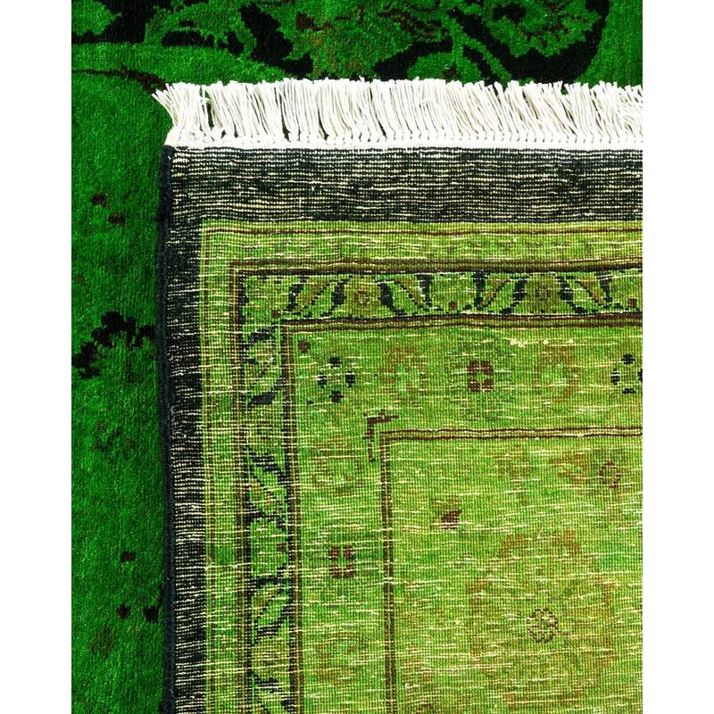 Overton Hand Knotted Wool Vintage Inspired Modern Contemporary Overdyed Green Area Rug - 8' 1" x 10' 7"