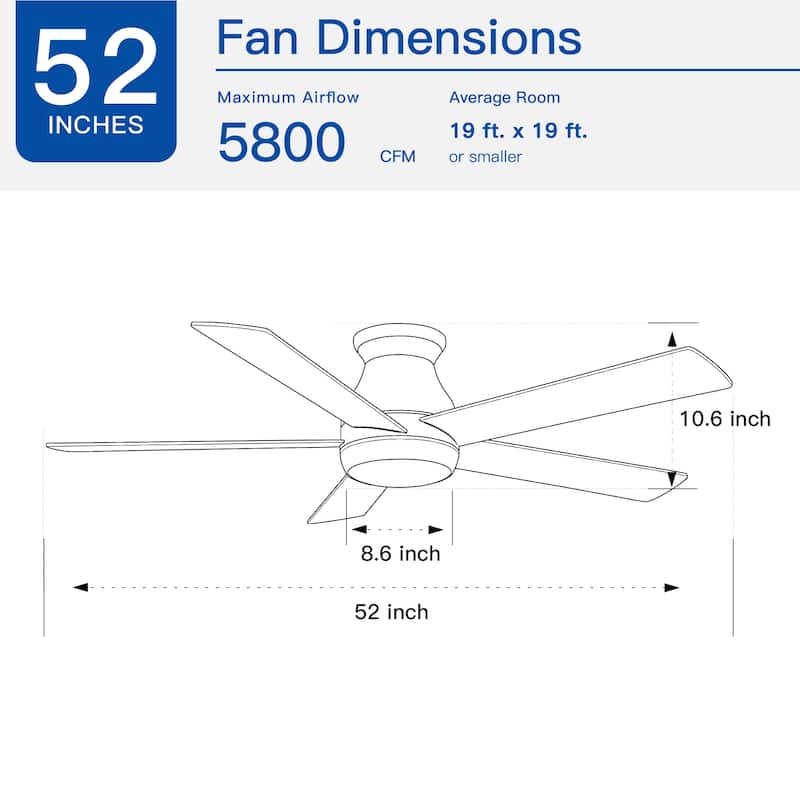 52"Low Profile Ceiling Fan with Lights Remote Control for Patio Living Room,Bedroom,Office,Indoor Outdoor