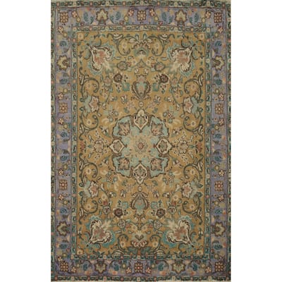 Hand Knotted Oriental 100% Wool Carpet Traditional Floral Brown Tabriz Area Rug - 5' 8'' X 4' 3''