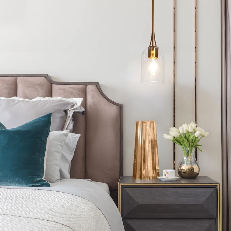 Modern 1-Light Gold Glass Pendant Light Kitchen Island Light - Brass Gold - D5.1"*H11.2"