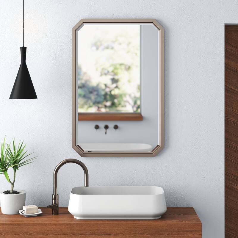 Allan Andrews Matte Warm Silver Elongated Octagonal Beveled Wall Mirror - 36"H x 24"W