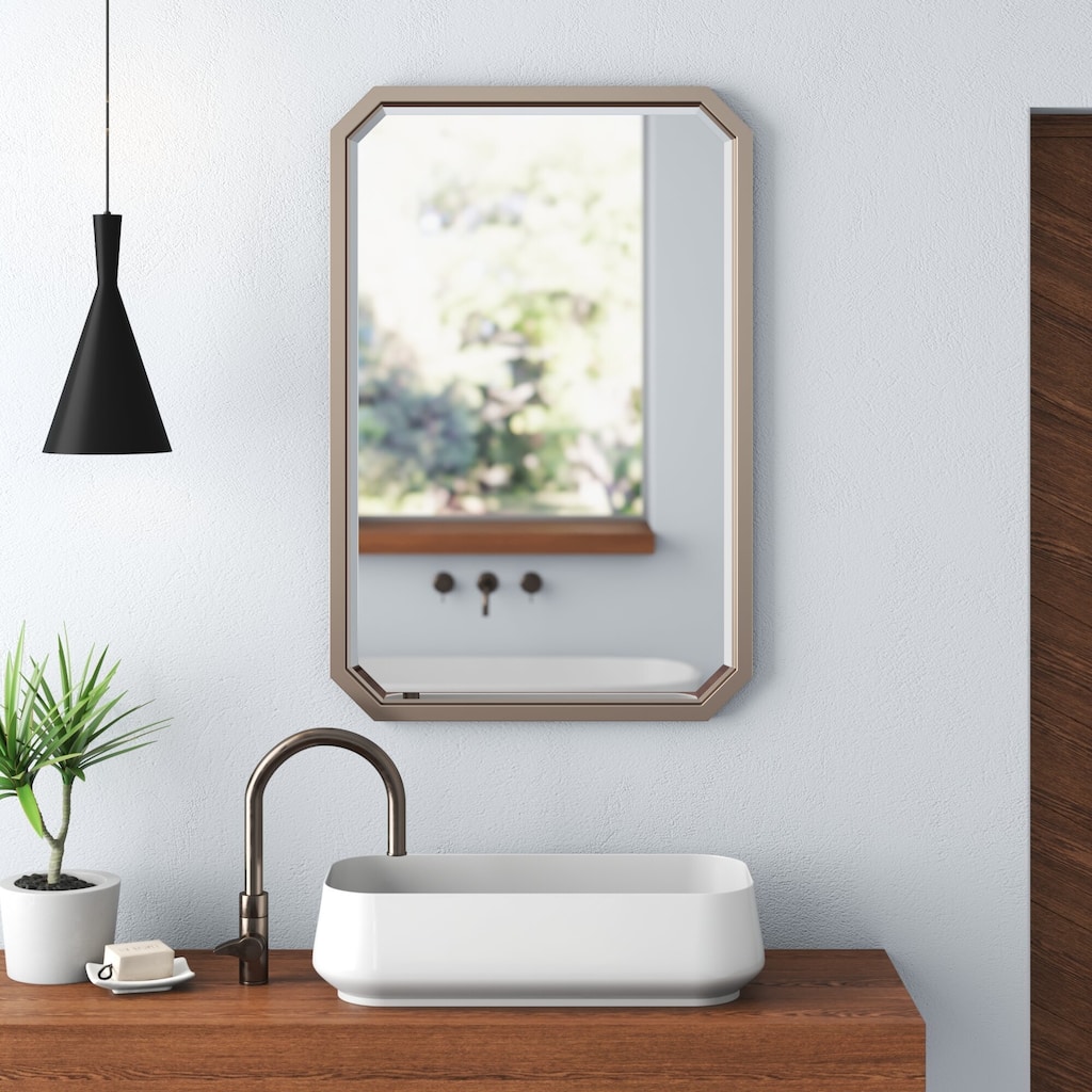 Allan Andrews Matte Warm Silver Elongated Octagonal Beveled Wall Mirror - 36"H x 24"W