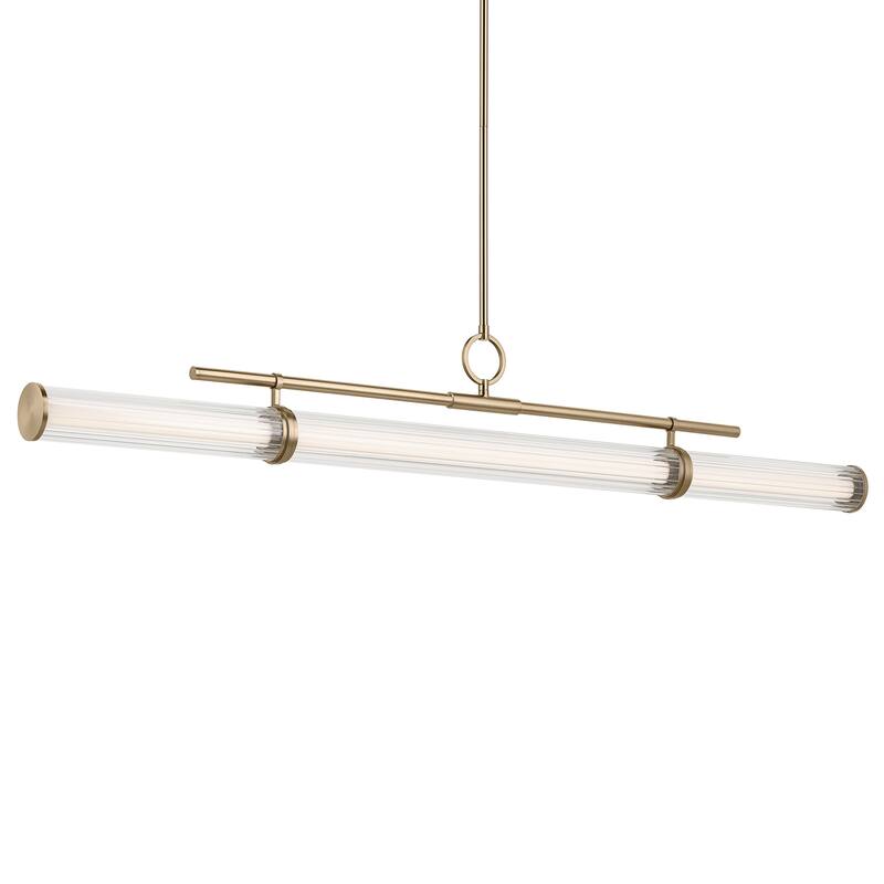 Riven 60.25 Inch LED 1 Light Linear Chandelier with Clear Fluted Glass in Champagne Bronze