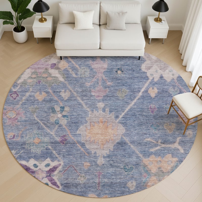Premium Washable Super Soft Traditional Kashmir Mayfield Rug - Blue - 8' x 8'