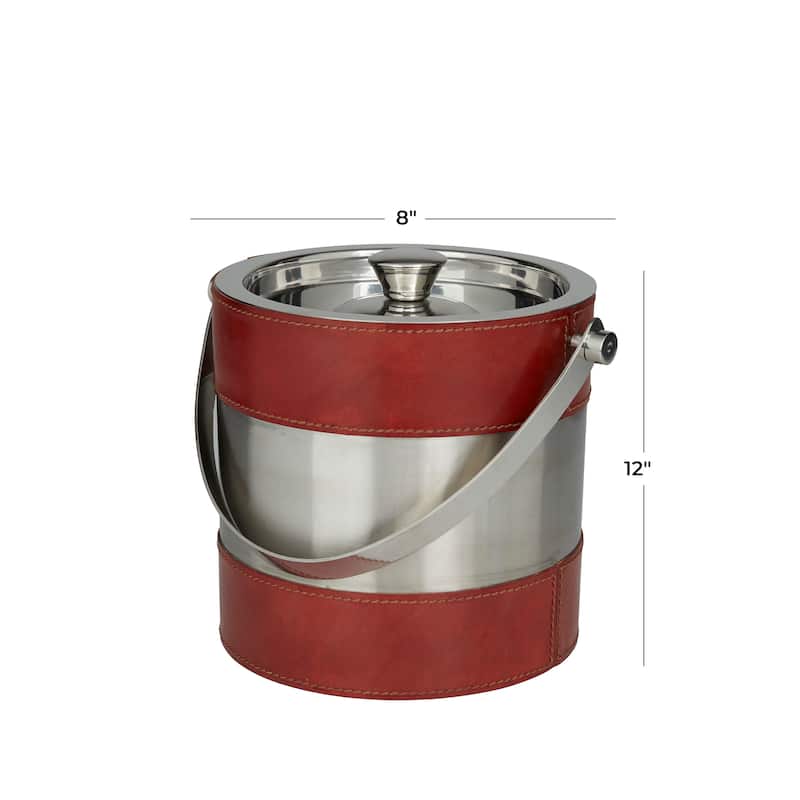 Leather Ice Bucket with Lid - 8 x 7 x 12