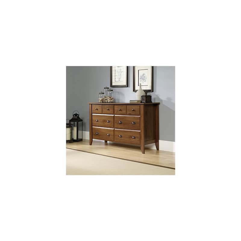 6-Drawer Dresser in Warm Walnut Style Finish with Modern Profile and Smooth Metal Glide Storage Drawers
