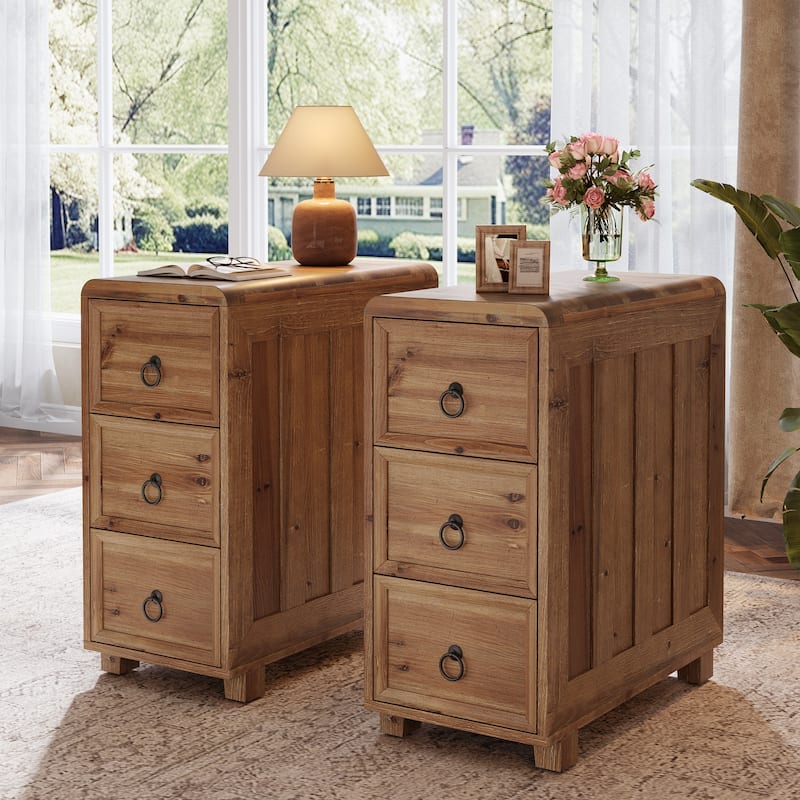 Solid Wood End Table for Small Spaces - 2-Piece