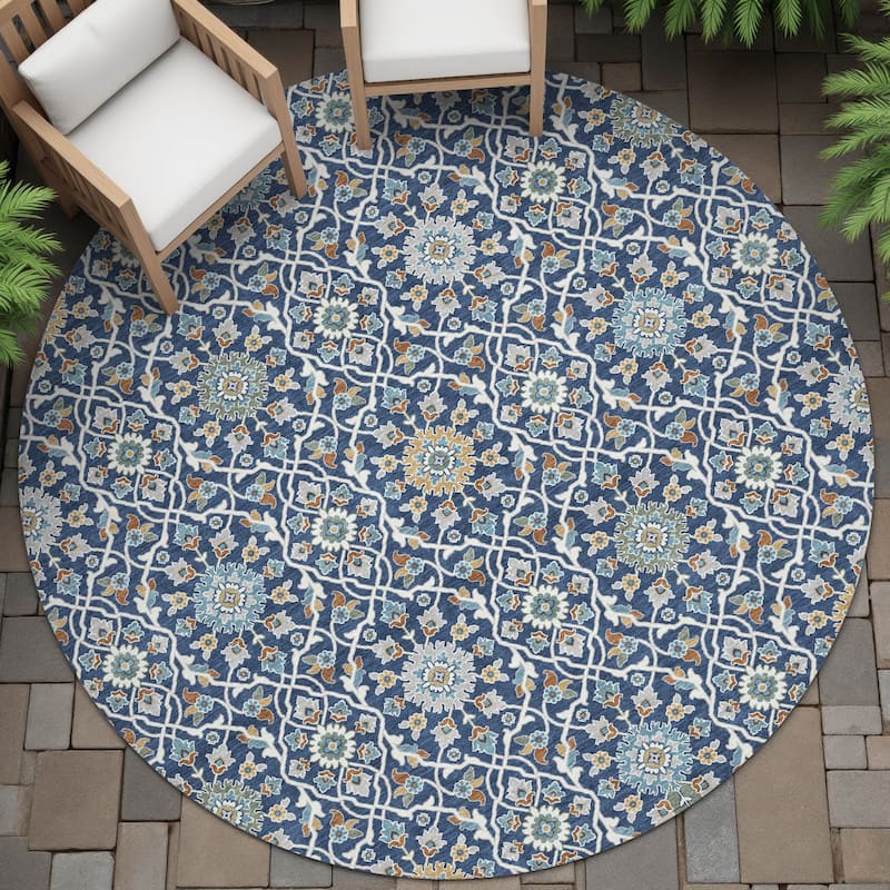 Machine Washable Indoor/Outdoor Traditional Masters Chantille Rug - Navy - 8' x 8'